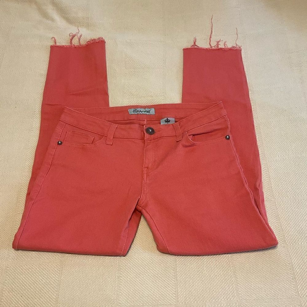 Emperial Premium Denim Low Rise Raw Hem Jeans, 11  Kids- fits a 2 woman, Salmon